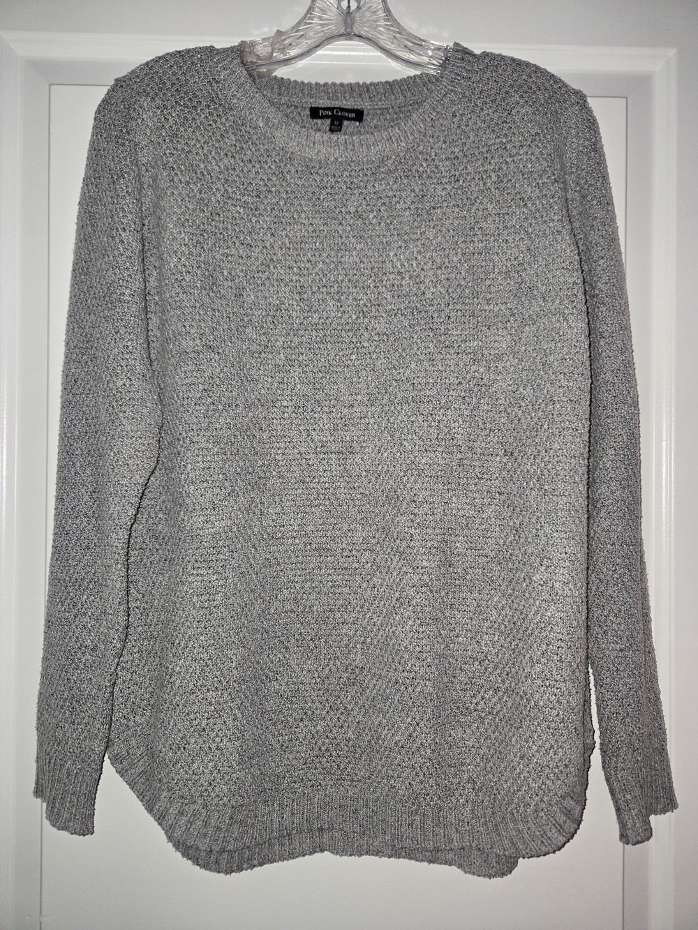 Pink Clover Light Gray Crewneck Textured Knit Sweater